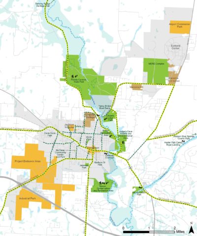 GIS map displaying alternative transportation options.