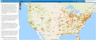 Map of USA showing location of all Superfund sites.